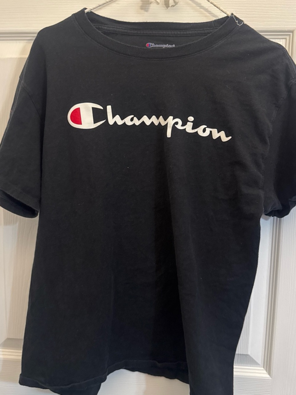 Champion Black Tee with white & Red Logo